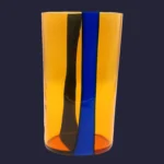 Vase "Zenith" en verre de Murano couleur ambre et bleu
