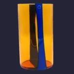 Vase "Zenith" en verre de Murano couleur ambre et bleu