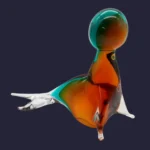 Sculpture de phoque en verre de Murano de couleur ambre et verte - V. Nason & C.