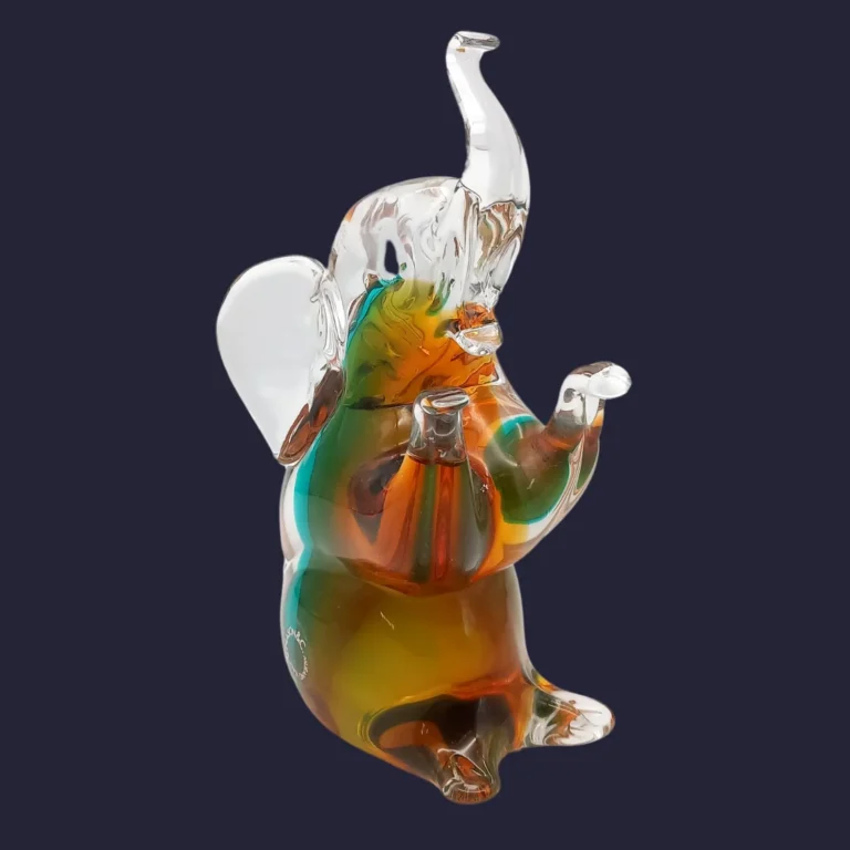 Sculpture d'éléphant en verre de Murano ambre et vert - V. Nason & C.